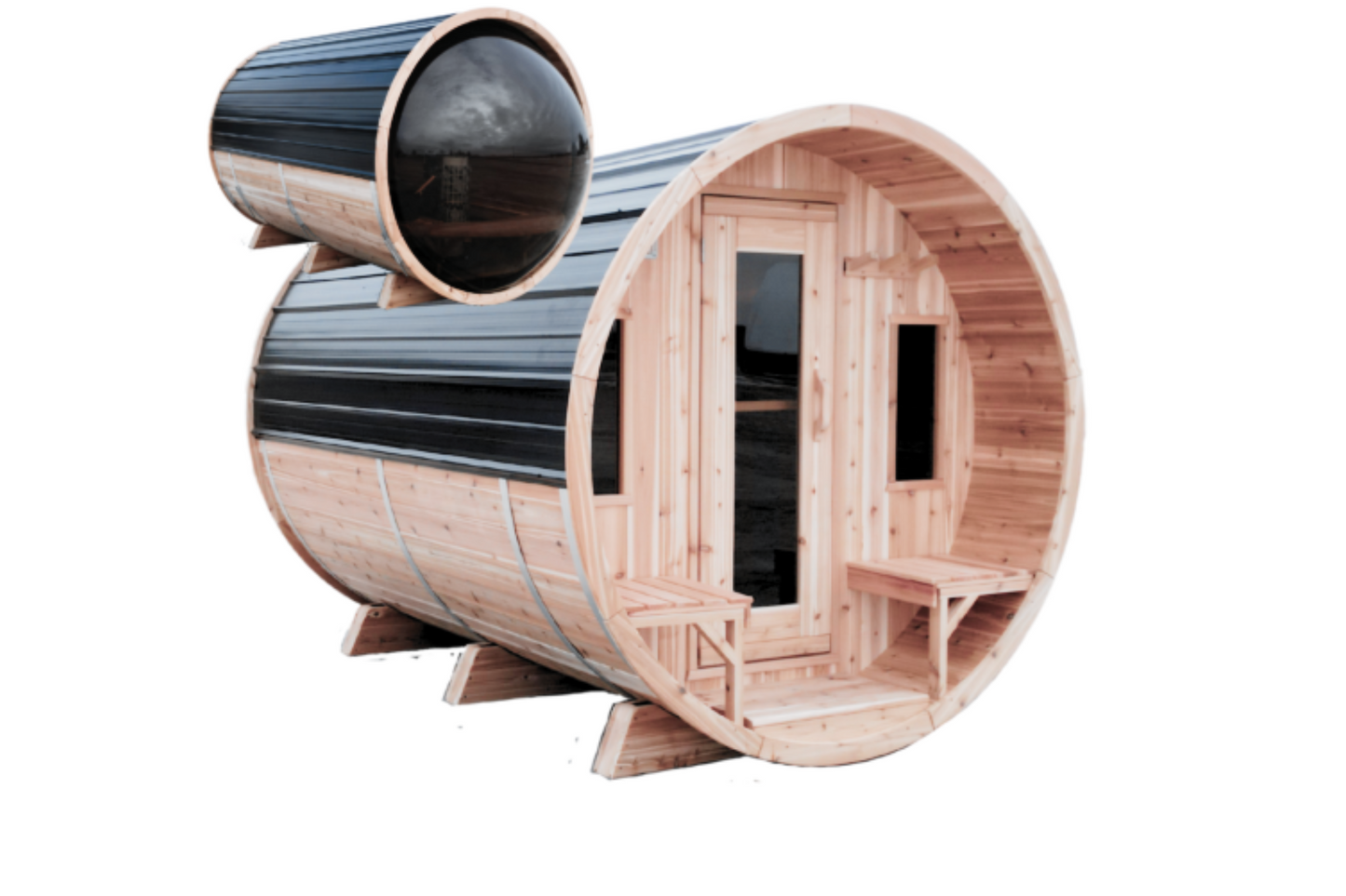 7x10 with porch Panoramic Barrel Sauna