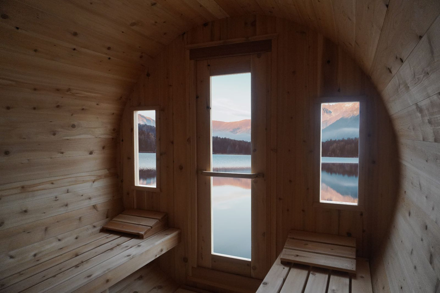 7x10 with porch Panoramic Barrel Sauna